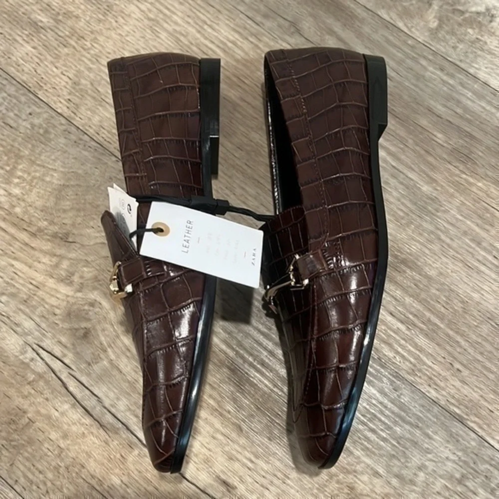 ZARA Animal Print Leather Loafers - Picture 7 of 13